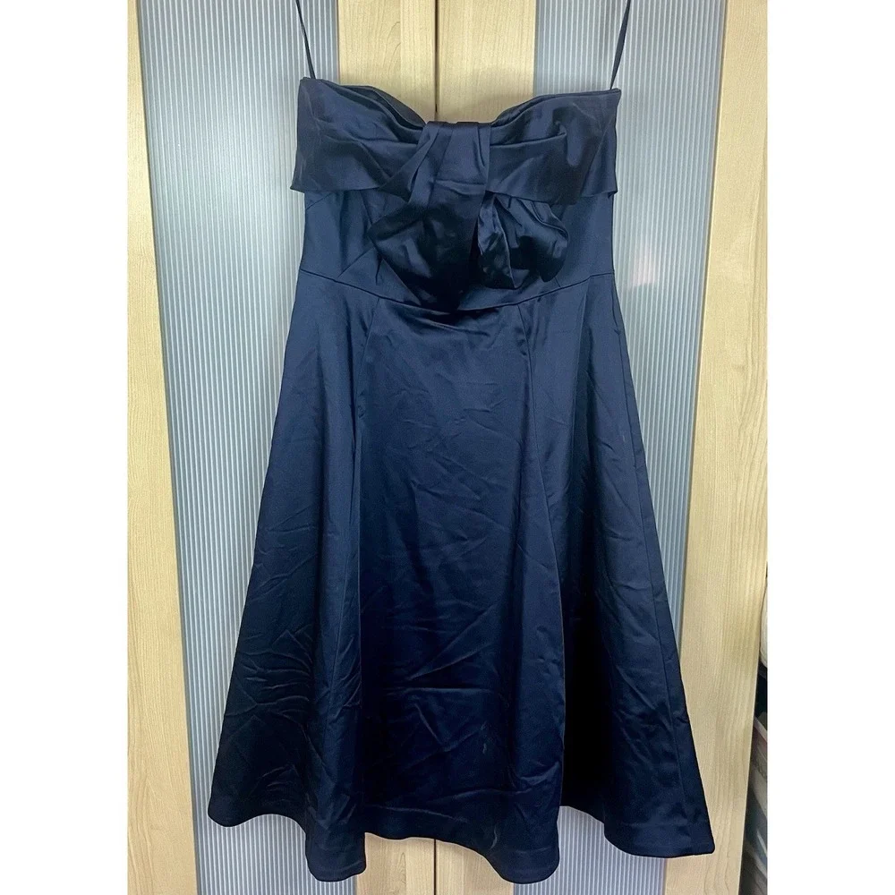 White House Black Market WHBM‎ Satin SZ 6 Dress Navy Wedding Bridesmaid Cocktail